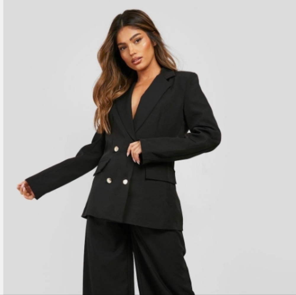 Boohoo Double Breasted Oversized Black Blazer 6